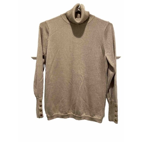Joseph A. Turtleneck Sweater Top Gold Buttons Sparkle Size PL - Picture 1 of 6